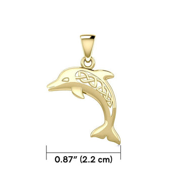 Large Celtic Joyful Dolphin Solid Gold Pendant GPD5698 - Jewelry